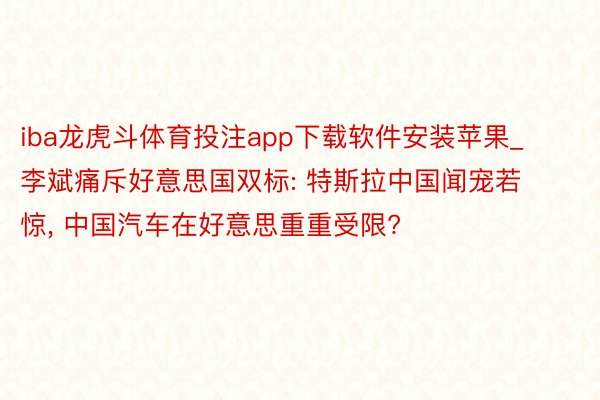iba龙虎斗体育投注app下载软件安装苹果_李斌痛斥好意思国双标: 特斯拉中国闻宠若惊, 中国汽车在好意思重重受限?