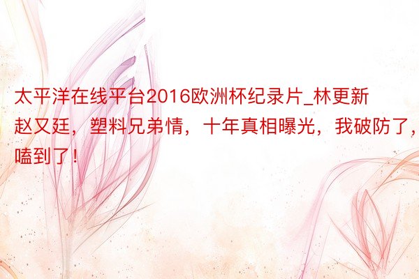 太平洋在线平台2016欧洲杯纪录片_林更新赵又廷，塑料兄弟情，十年真相曝光，我破防了，嗑到了！