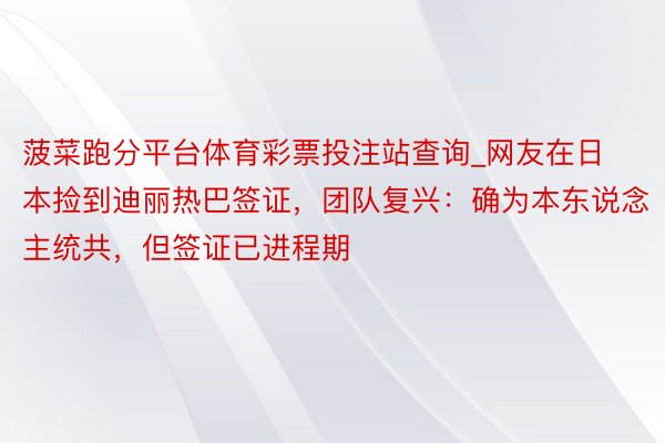 菠菜跑分平台体育彩票投注站查询_网友在日本捡到迪丽热巴签证，团队复兴：确为本东说念主统共，但签证已进程期